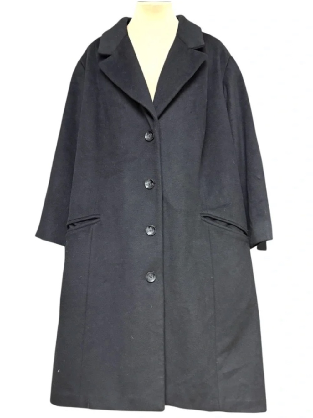 JESSICA LONDON oversized black coat wool cashmere classic midi button pockets XL
